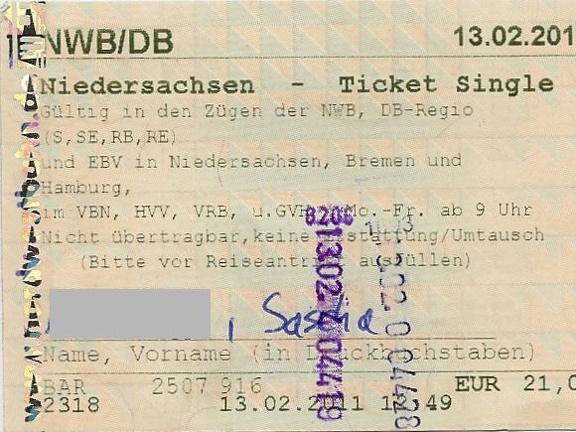 017 Niedersachsen Ticket von der NWB