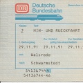 012 Bundesbahn Fahrschein Walsrode-Schwarmstedt von 1991