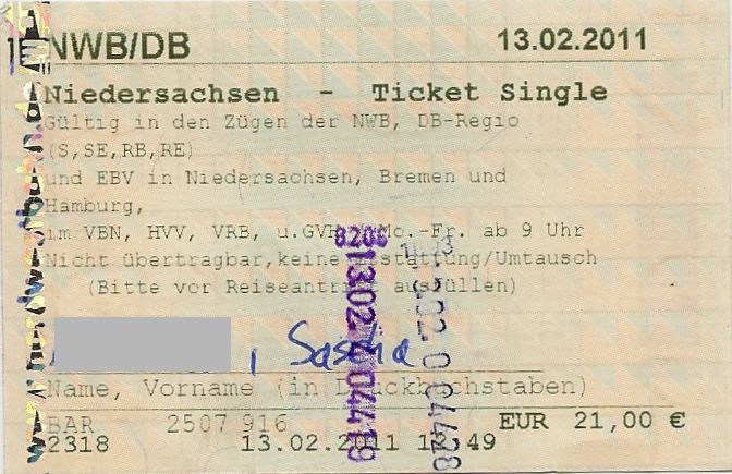017 Niedersachsen Ticket von der NWB